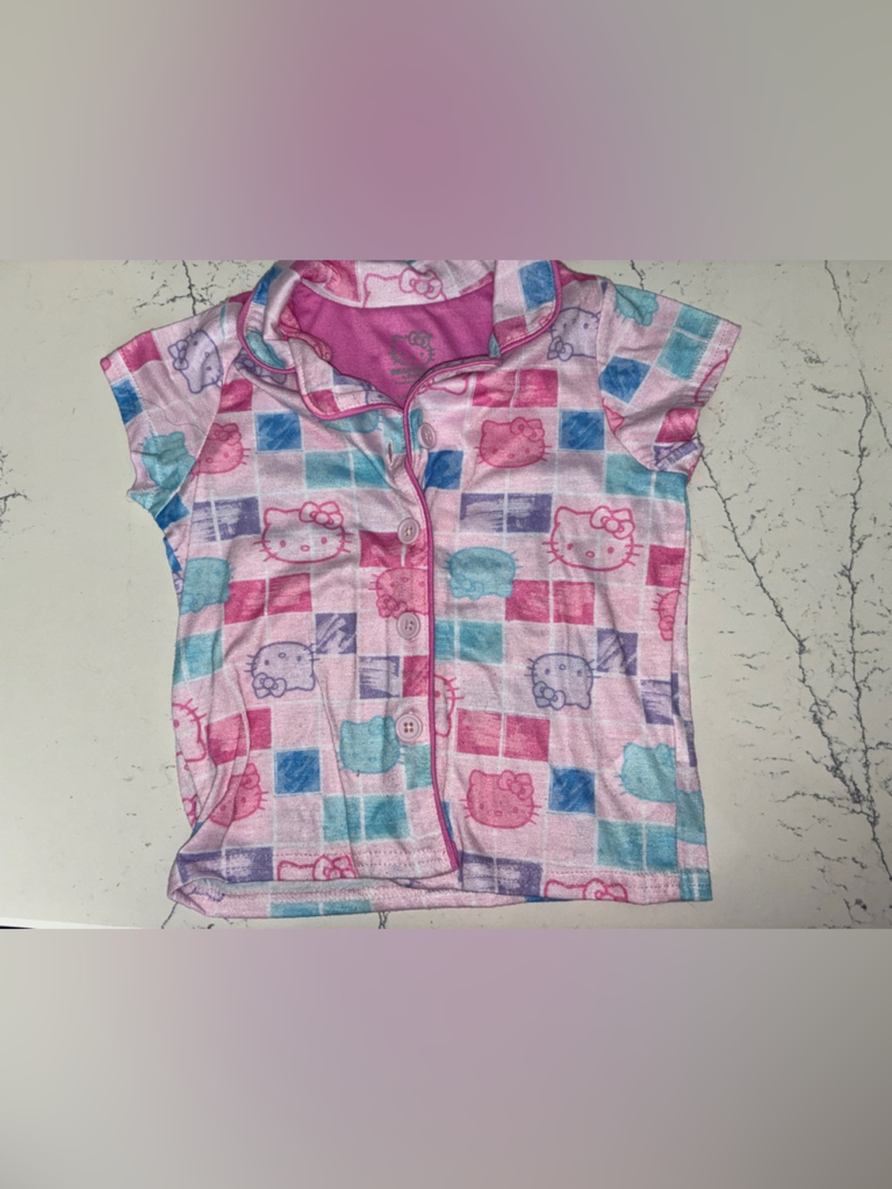 Hello Kitty Pink Blue Purple Pastel Button-Up Sleep Top